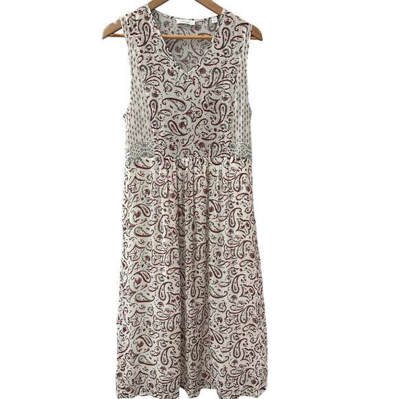 Sita Murt Sleeveless V-Neck White Paisley Midi Dress Size Small - Picture 1 of 10